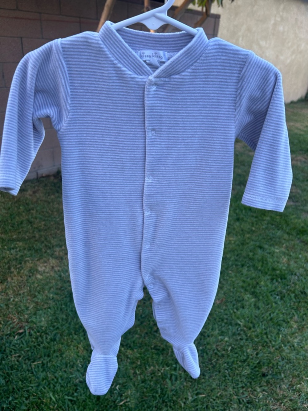 Kissy Kissy grey and white striped Footed One-Piece